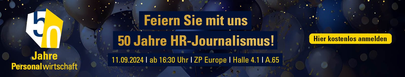 Banner mit einer Einladung des Personalwirtschaft Magazin zum 50 Jährigen Jubiläum